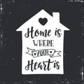 Home is where your heart is. Inspirational vector Hand drawn typography poster.