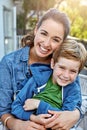 Home is wherever my lil munchkin is. Portrait of a happy mother and her son outdoors. Royalty Free Stock Photo