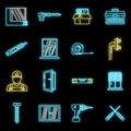 Home window installation icons set vector neon