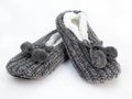 Home winter womens slippers on a white background.