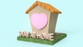 Home wood toy and text stay at home 3d rendering for quarantine content