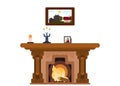 Home wooden fireplace. flat style illustration