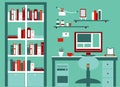 Home workplace flat vector design. Cabinet with