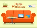 Home workplace room with sofa