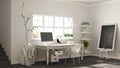 Home workplace, scandinavian house room corner office, classic m