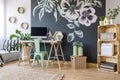 Home workspace with chalkboard Royalty Free Stock Photo