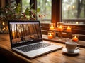 Home workspace coffee mug and laptop