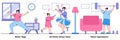 Home Yoga, At-Home Dance Class, Home Gymnastics with People Characters Illustrations Pack