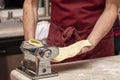 Process of making pasta with herbed pasta dough Royalty Free Stock Photo