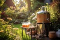 homebrewing setup in a garden with sunlight Royalty Free Stock Photo