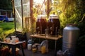 homebrewing setup in a garden with sunlight Royalty Free Stock Photo