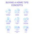 Homebuying tips blue gradient concept icons set