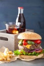 Homedade cheese burger with peppers tomato onion Royalty Free Stock Photo