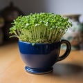 Homegrown Easter Dark blue cup with freshly bred green cress