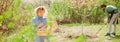 Homegrown organic food. Young Couple gardening in the garden. Country life. Portrait of pair of farms Working In Garden Royalty Free Stock Photo