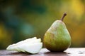 Homegrown organic pear with cut slices