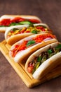 Homehand tasty Hot dogs with different toppings Royalty Free Stock Photo