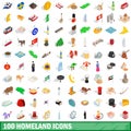 100 homeland icons set, isometric 3d style