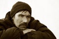 Sad homeless man in depression Royalty Free Stock Photo