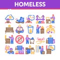 Homeless Beggar People Collection Icons Set Vector
