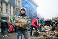 Homeless boy collect firewood outdoor