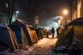 Homeless camp in tents set up on streets