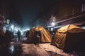 Homeless camp in tents set up on streets