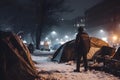 Homeless camp in tents set up on streets