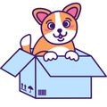 Homeless Dog Puppy in Cardboard Box Illustration