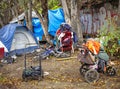 A homeless encampment on the side of a road in Los Angeles