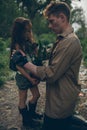 Homeless father and daughter are in garbage dump Royalty Free Stock Photo