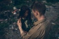 Homeless father and daughter are in garbage dump Royalty Free Stock Photo