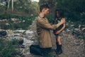 Homeless father and daughter are in garbage dump Royalty Free Stock Photo