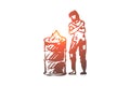 Homeless, fire, poor, problem, trouble concept. Hand drawn isolated vector.