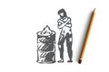 Homeless, fire, poor, problem, trouble concept. Hand drawn vector.