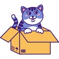 Homeless Fluffy Kitten Cardboard Box Illustration