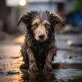 Homeless and forlorn a sad dog abandoned on the streets