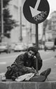 Homeless Sad Man on Bucharest streets
