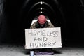 Homeless and hungry person begging