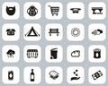 Homeless Lifestyle & Culture Icons Black & White Flat Design Set Big Royalty Free Stock Photo