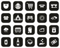 Homeless Lifestyle & Culture Icons White On Black Flat Design Set Big Royalty Free Stock Photo