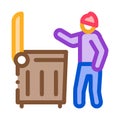 Homeless looking food in trash can icon vector outline illustration