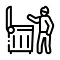 Homeless looking food in trash can icon vector outline illustration