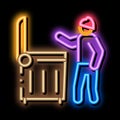homeless looking food in trash can neon glow icon illustration