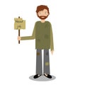 Homeless man begging for job. Vector illustration