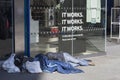 Homeless man begging on Oxford street, London