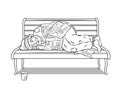 Homeless man on bench coloring book vector