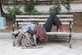 Homeless man on bench in nyc