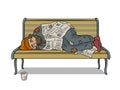 Homeless man on bench pop art vector