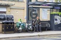 A homeless man in a bus shelter in Belfast Northern IrelandB